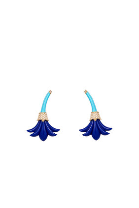 Small Psychedeliah Earrings, 18k Yellow Gold with Diamonds, Lapis Lazuli & Turquoise
